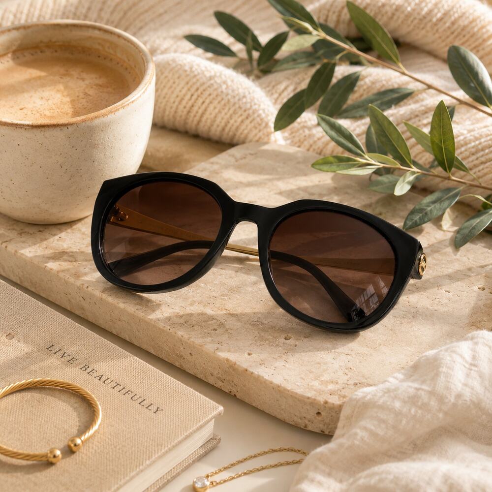 Michael Kors Cape Cod Oversized Sunglasses Black Gold - Picture 1 of 7